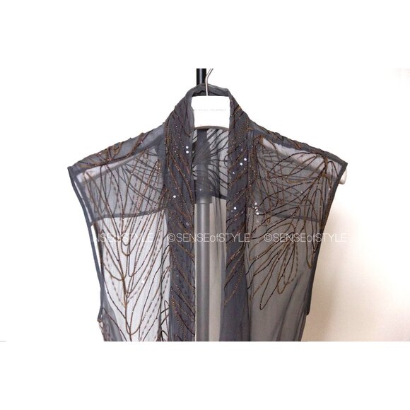 Brunello Cucinelli Silk Top Blouse with Monili and Sequin Trim Gray Size L - Picture 3 of 12